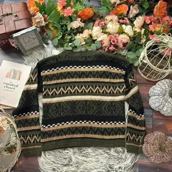 Vintage Kathy Ireland V-Neck Fair Isle Knit Sweater Cozy Cottagecore, M - Picture 5 of 8